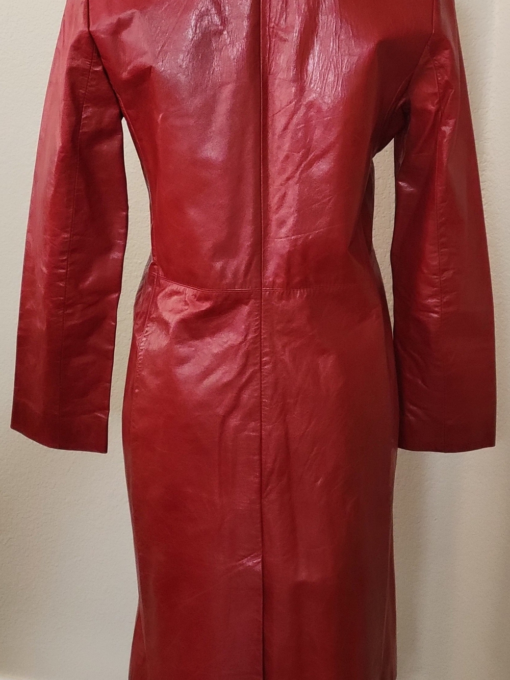 Vintage IDENTIFY Red Leather Matrix Trench Coat Sz 8 Canada Swiss Riri Zipper - Picture 3 of 16